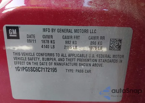 2012 Chevrolet Cruze 2Lt from USA, damaged, VIN 1G1PG5SC6C7172195